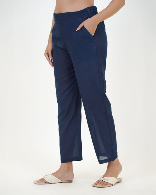 Plain Indigo Cotton Pant