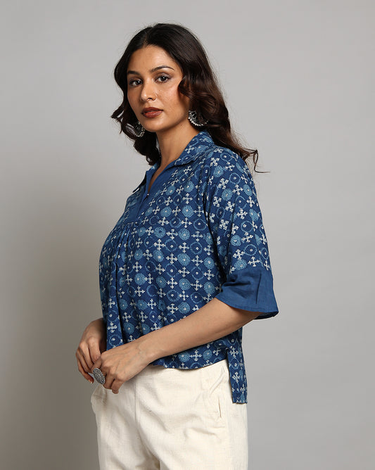 Indigo Dyed and Dabu Printed Top