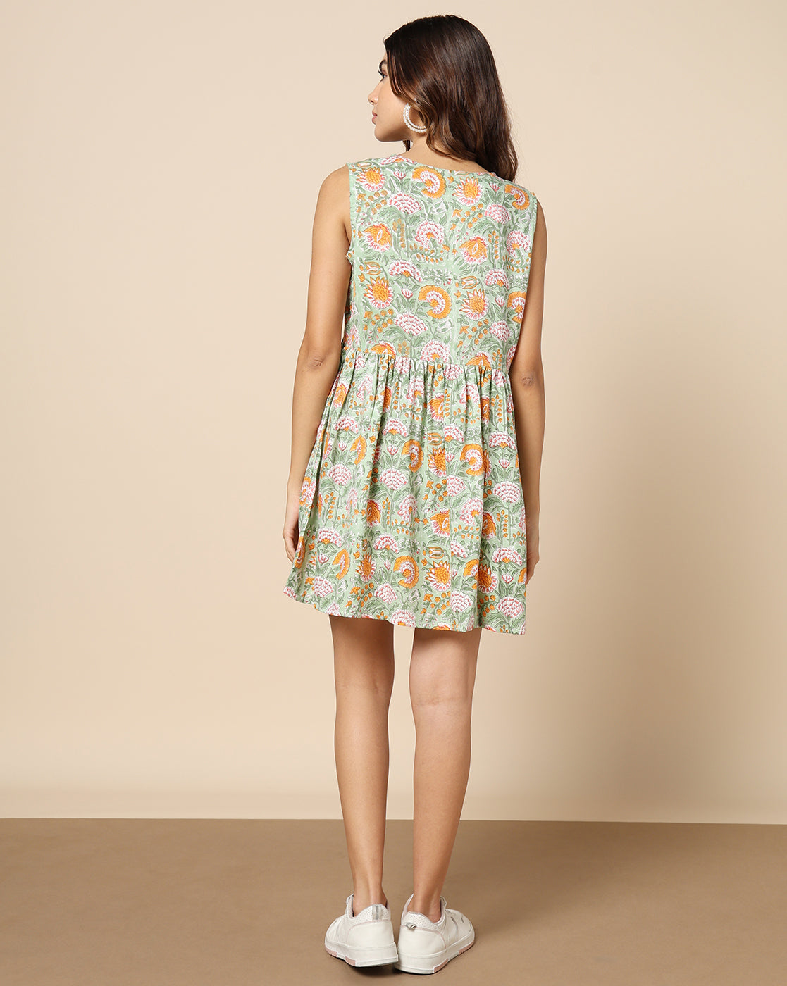 Hand Block Printed Short Sleeveless Dress