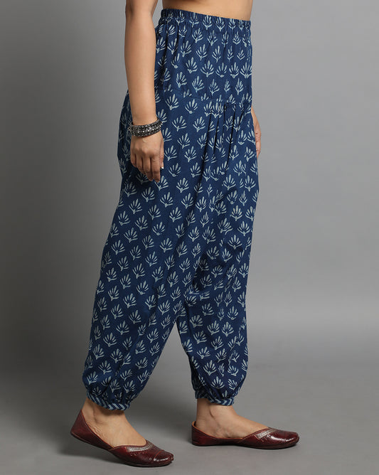 Indigo Dyed Dabu Printed Ghas Salwar