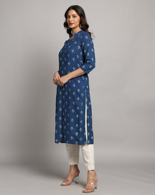 Indigo Dyed Dabu Printed Cotton Long Kurta