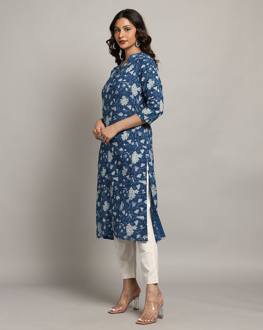 Indigo Dyed Dabu Printed Cotton Long Kurta