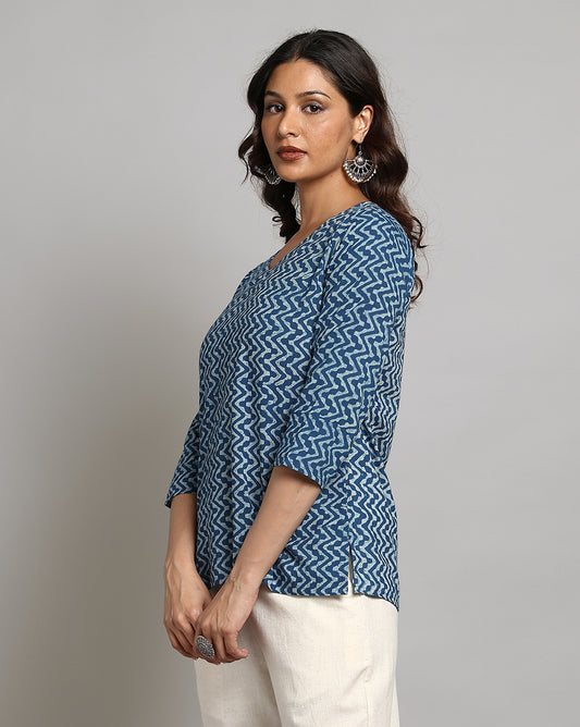 Indigo Dyed and Dabu Printed Top