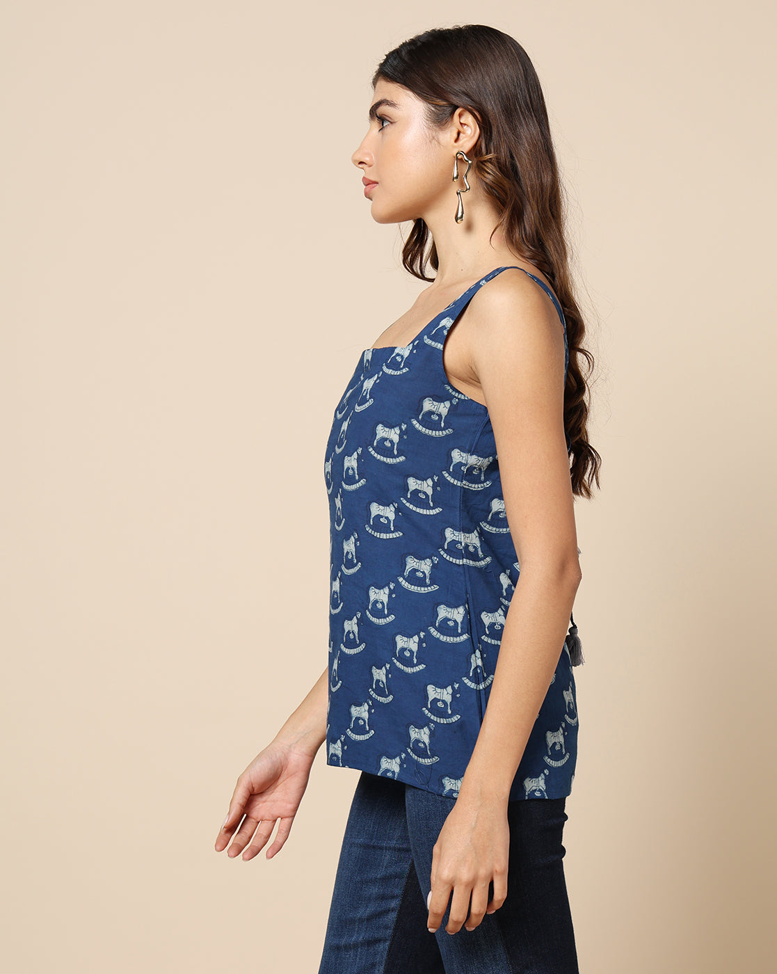 Hand Block Horse Printed Cotton Short Kurti Top