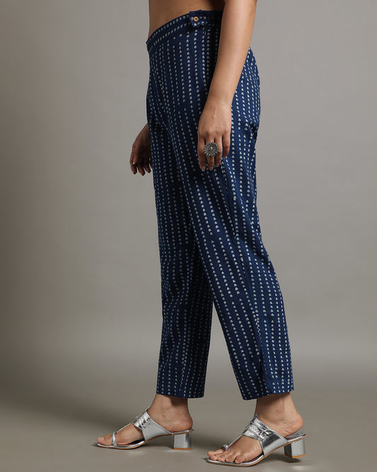 Indigo Dyed Dabu Printed Triangle Pant