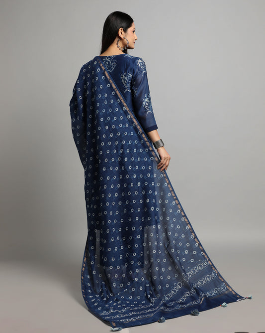 Indigo Dyed Dabu Hand Block Printed Chanderi Silk Duppatta