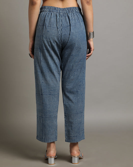 Indigo Dyed Dabu Printed Chex Pant