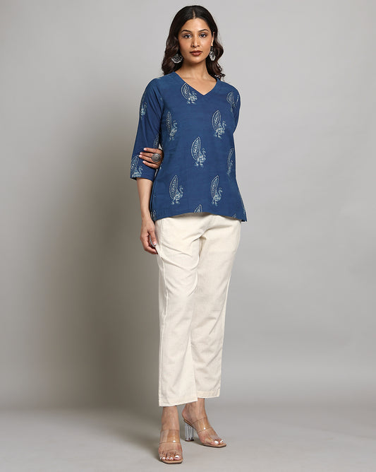 Indigo Dyed and Dabu Printed Top