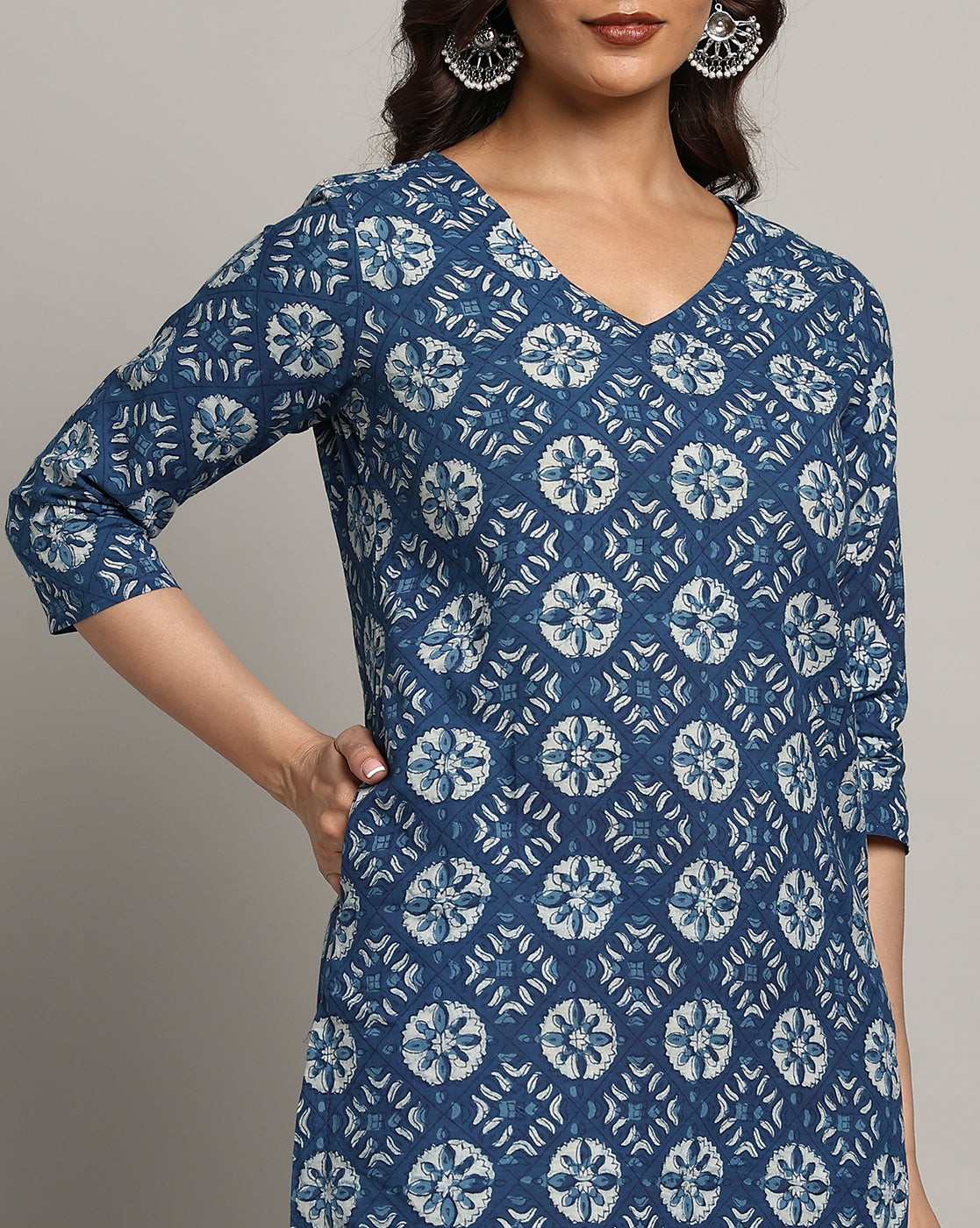 Indigo Dyed Dabu Printed Cotton Long Kurta
