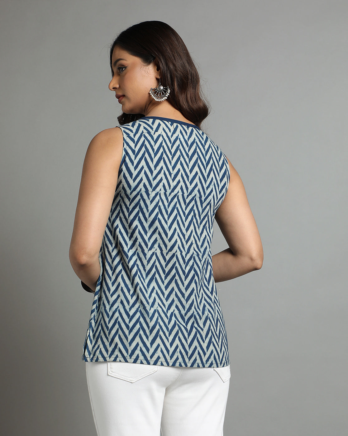 Indigo Dyed Dabu Printed Flower Zaal Pintuk Top