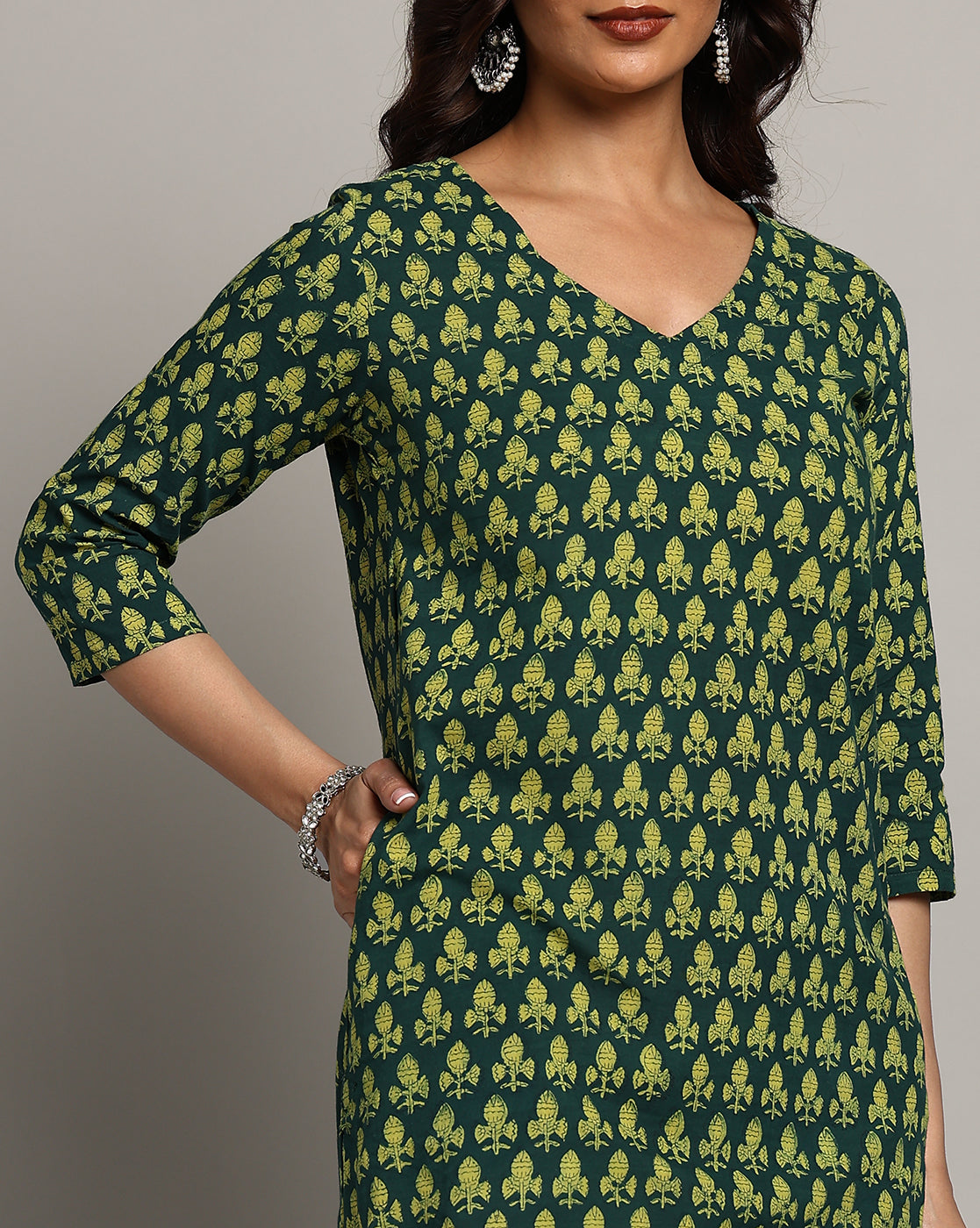 Indigo Nashpal Dyed Dabu Printed Cotton Long Kurta