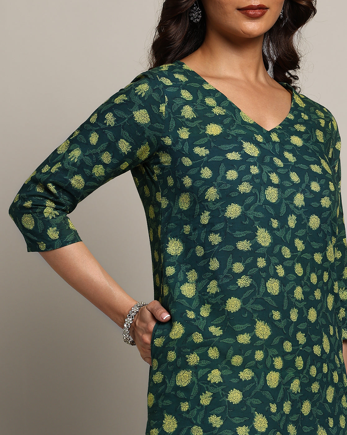 Indigo Nashpal Dyed Dabu Printed Cotton Long Kurta