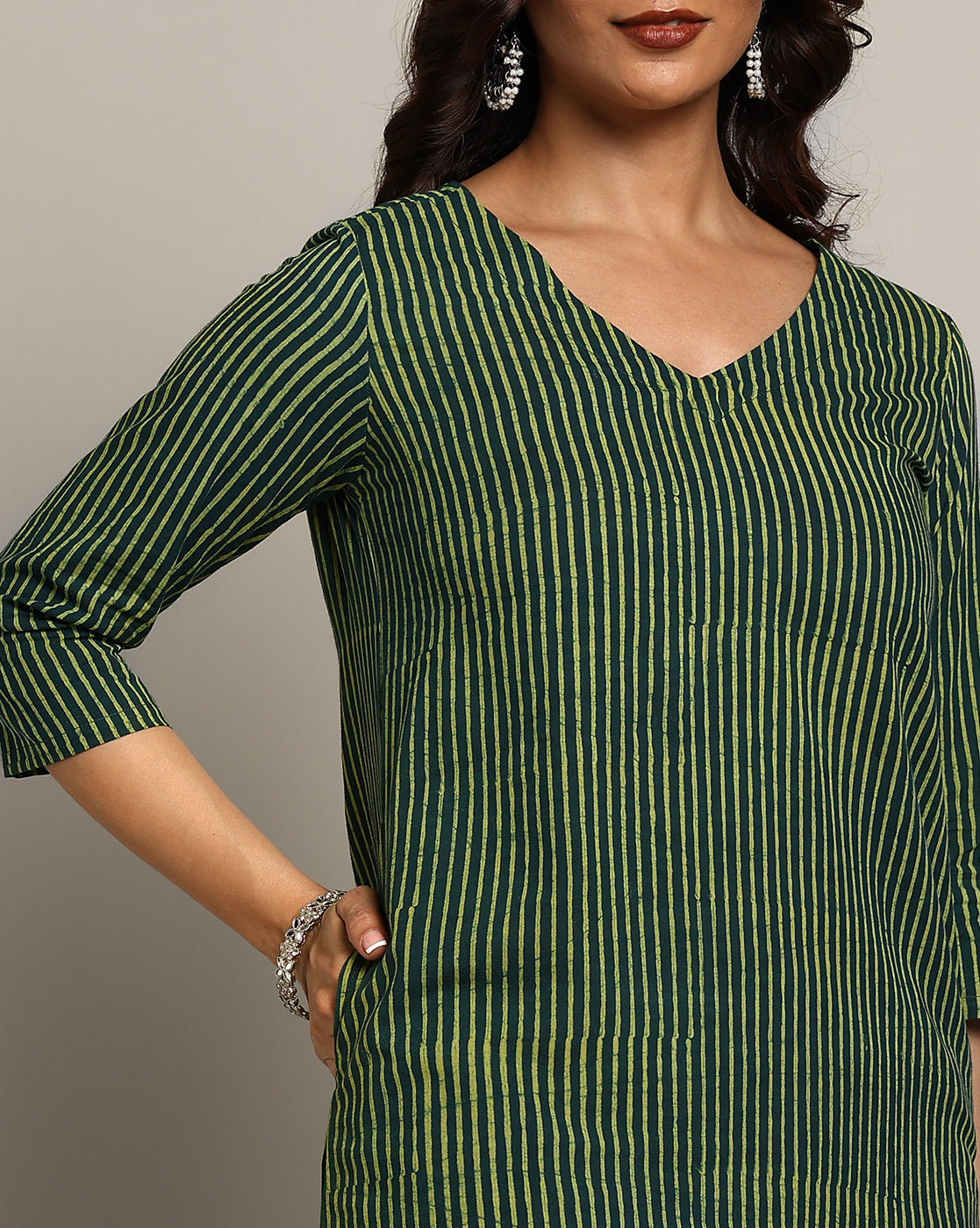 Indigo Nashpal Dyed Dabu Printed Cotton Long Kurta