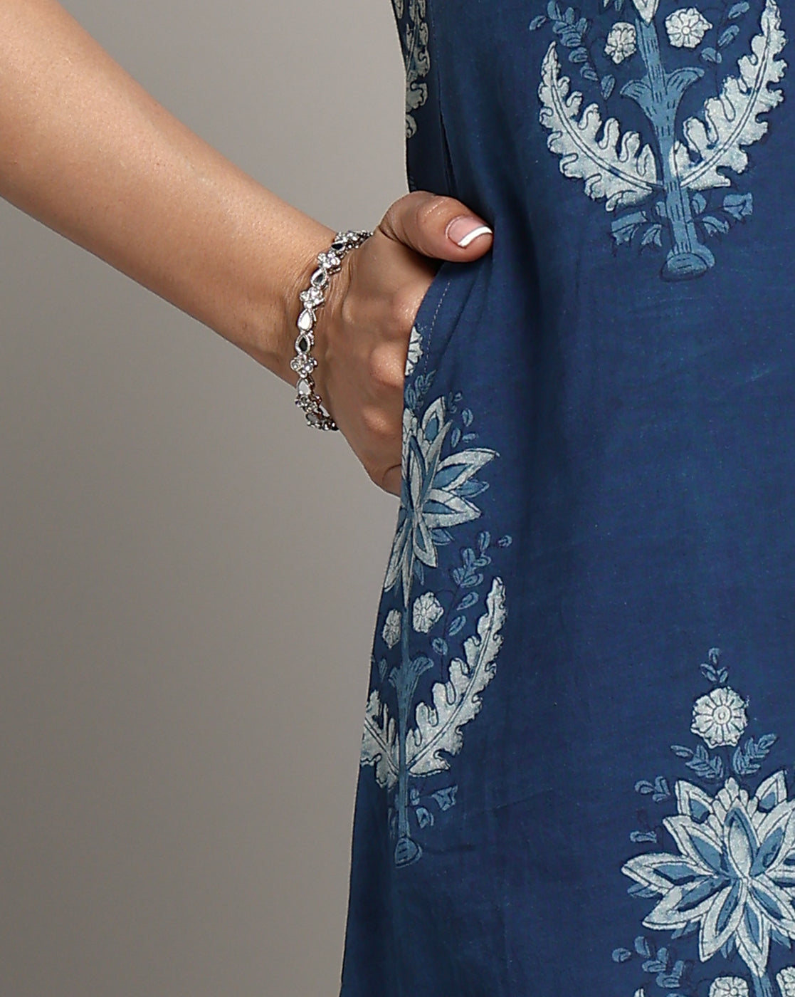 Indigo Dyed Dabu Printed Sleeveless Dress