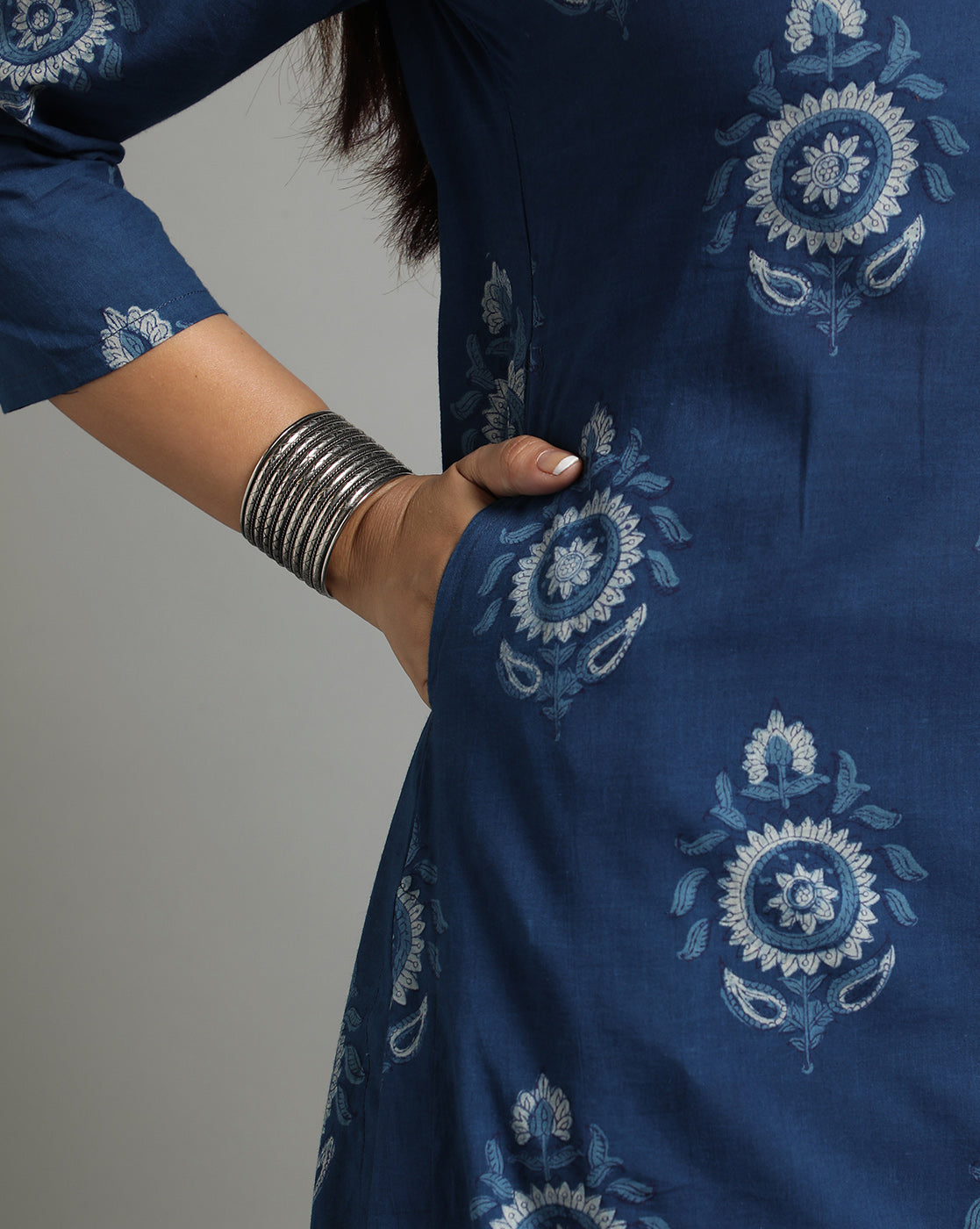 Indigo Dyed Dabu Hand Block Printed Long Kurta