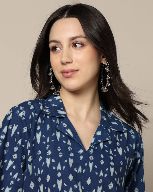 Indigo Dyed Dabu Hand Block Printed Long Dress