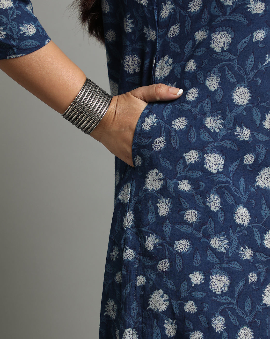 Indigo Dyed Dabu Hand Block Printed Long Kurta