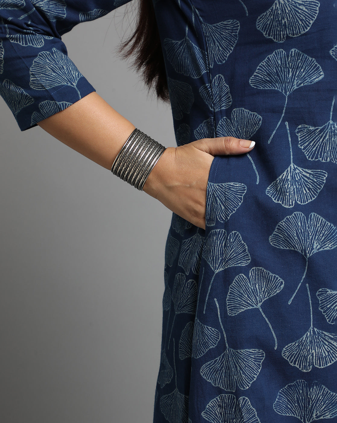 Indigo Dyed Dabu Hand Block Printed Long Kurta