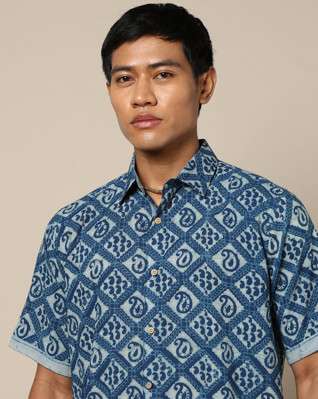 Men's Dabu Printed Indigo Dyed Shirt