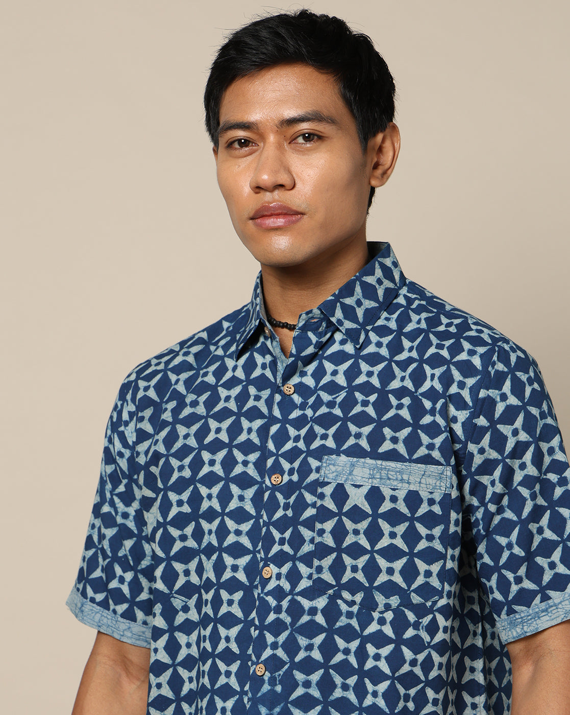 Men's Dabu Printed Indigo Dyed Shirt