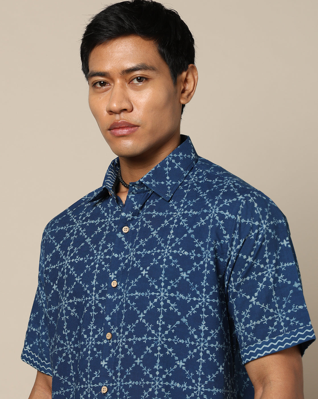 Men's Dabu Printed Indigo Dyed Shirt