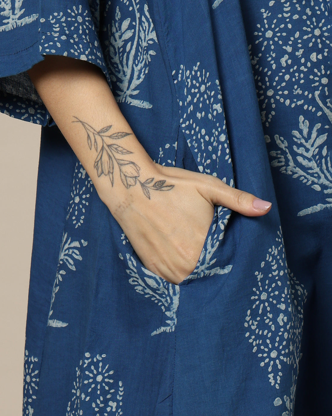 Indigo Dyed Dabu Hand Block Printed Free Size Dress