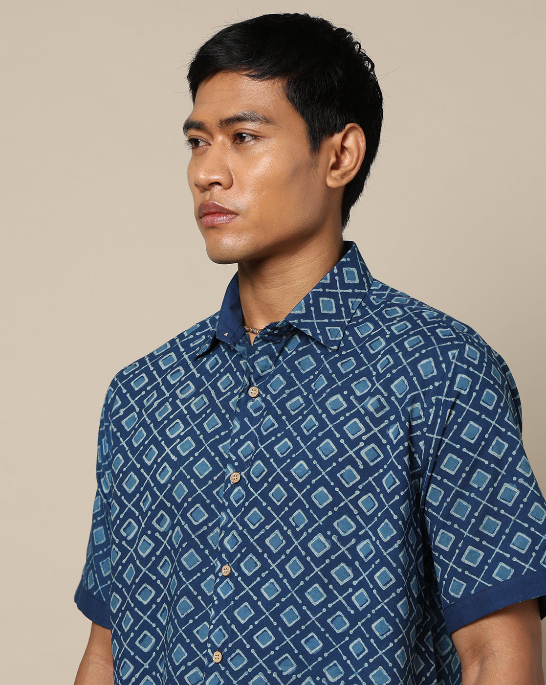 Men's Dabu Printed Indigo Dyed Shirt