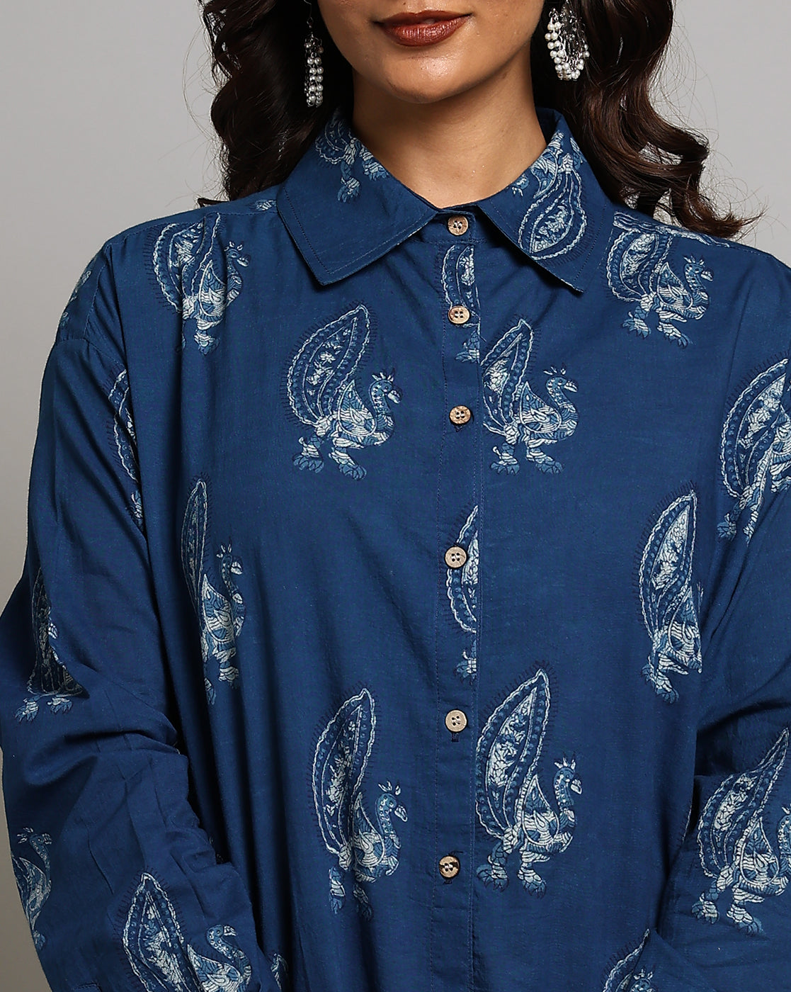 Indigo Dyed and Dabu Printed Shirt