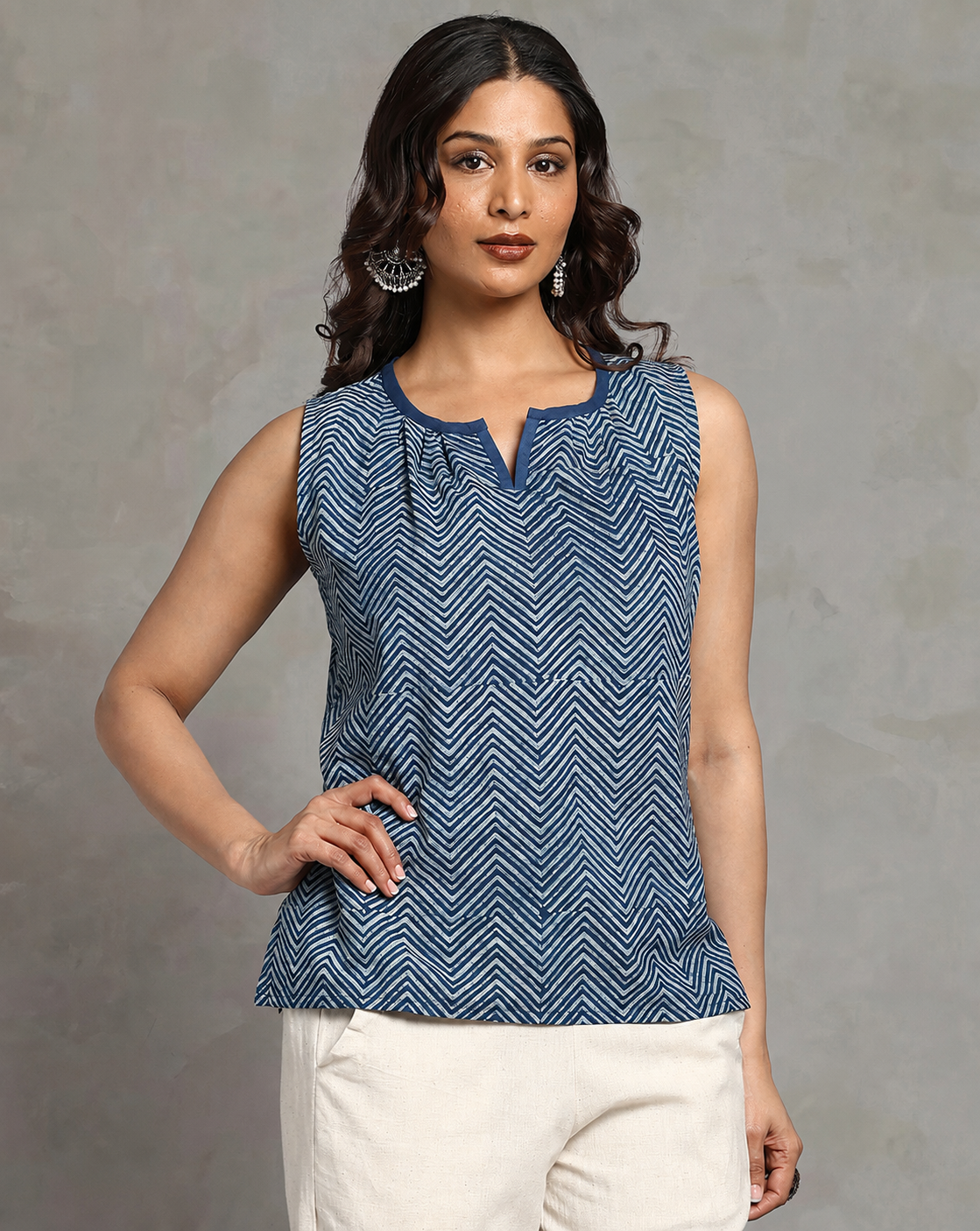 Indigo Dyed and Dabu Printed Top