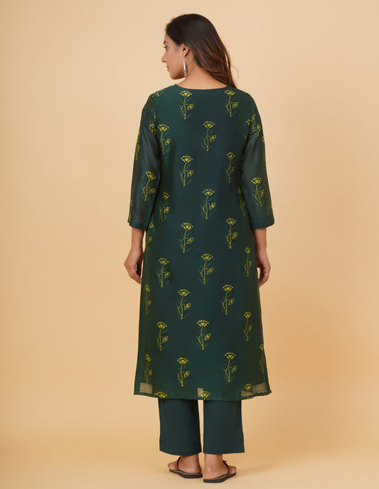 Indigo Nashpal Dyed Dabu Printed Chanderi Long Kurta