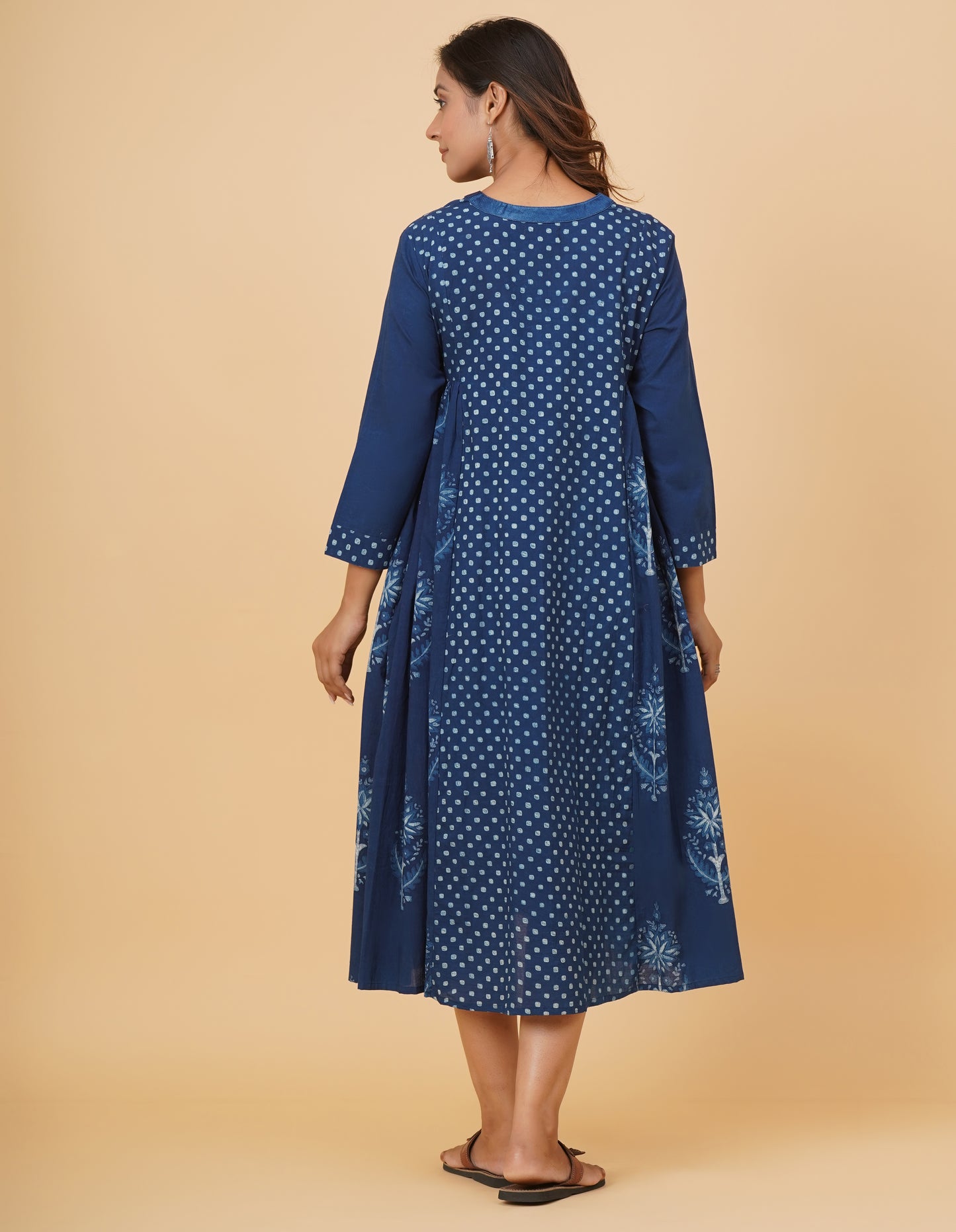Natural Indig Dyed Dabu Printed Cotton Long Dress