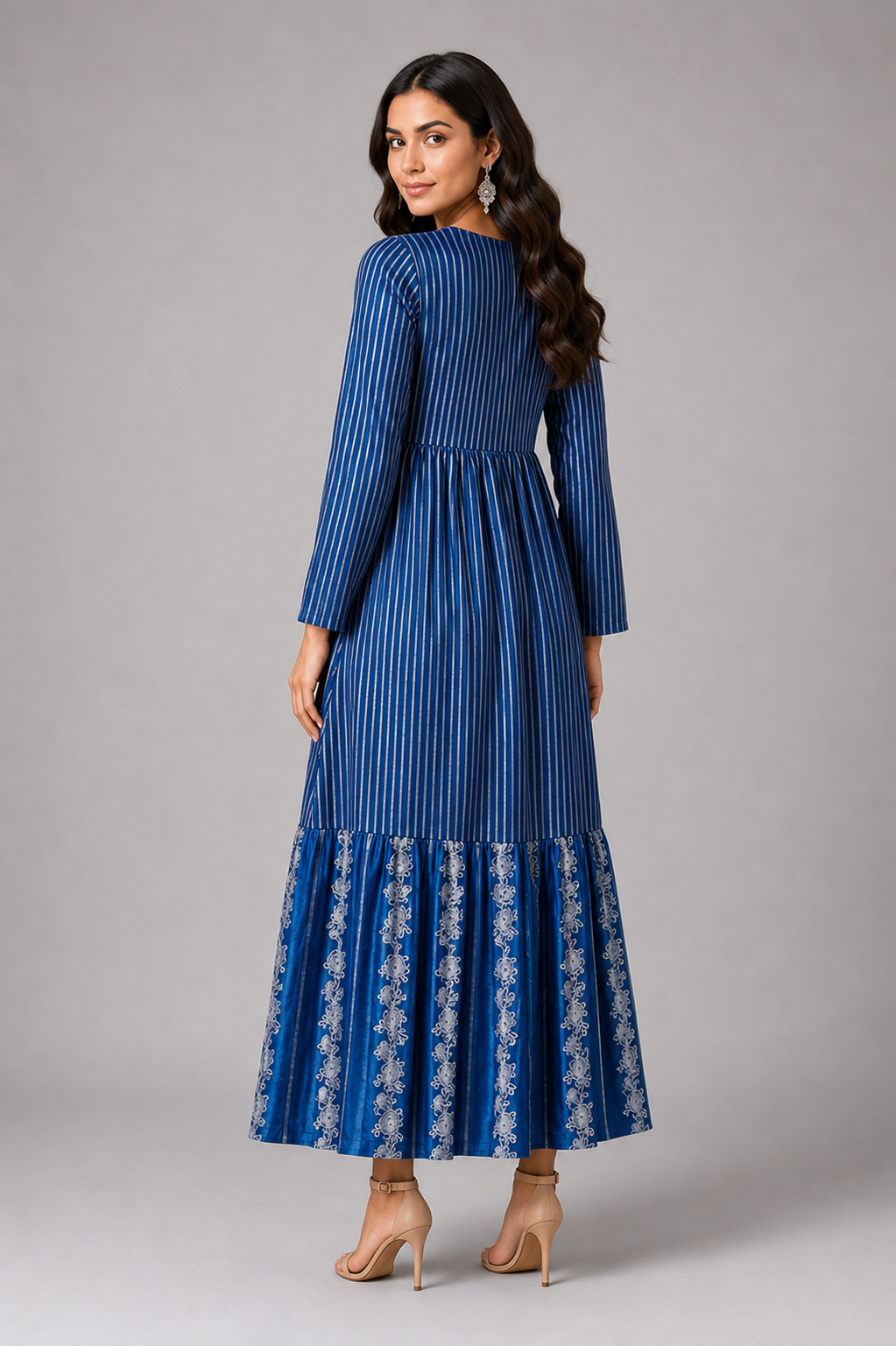 Imari Painting Inspired Indigo Dyed Dabu Hand Block Printed Modal Silk Angrakha