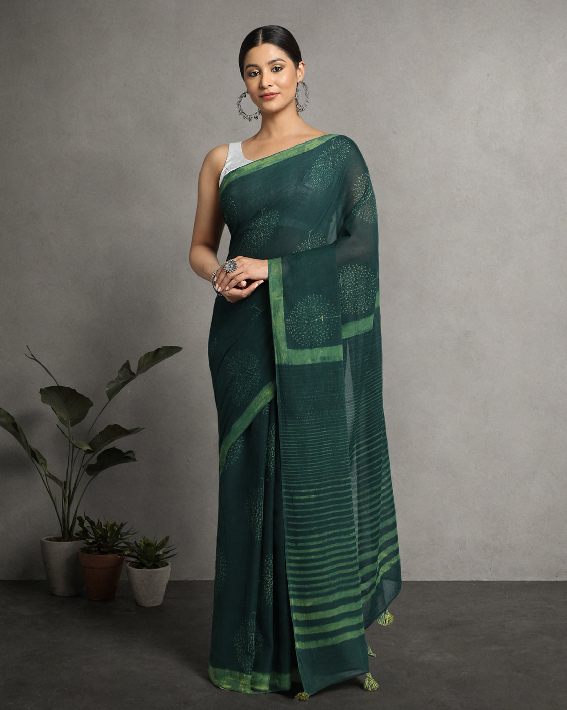 Natural Indigo Dyed Dabu Hand Block Printed Cotton Saree