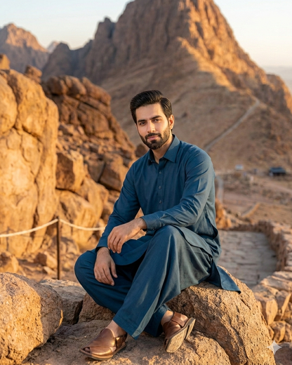 Dhurandhar Inspired Indigo Pathani Kurta Set