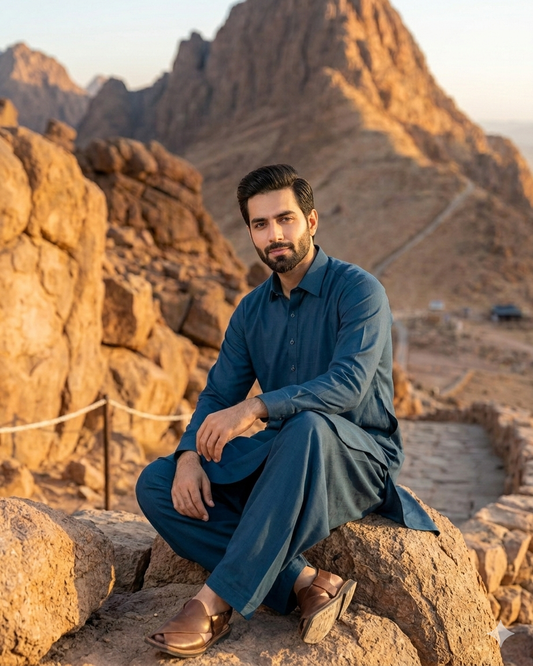 Dhurandhar Inspired Indigo Pathani Kurta Set