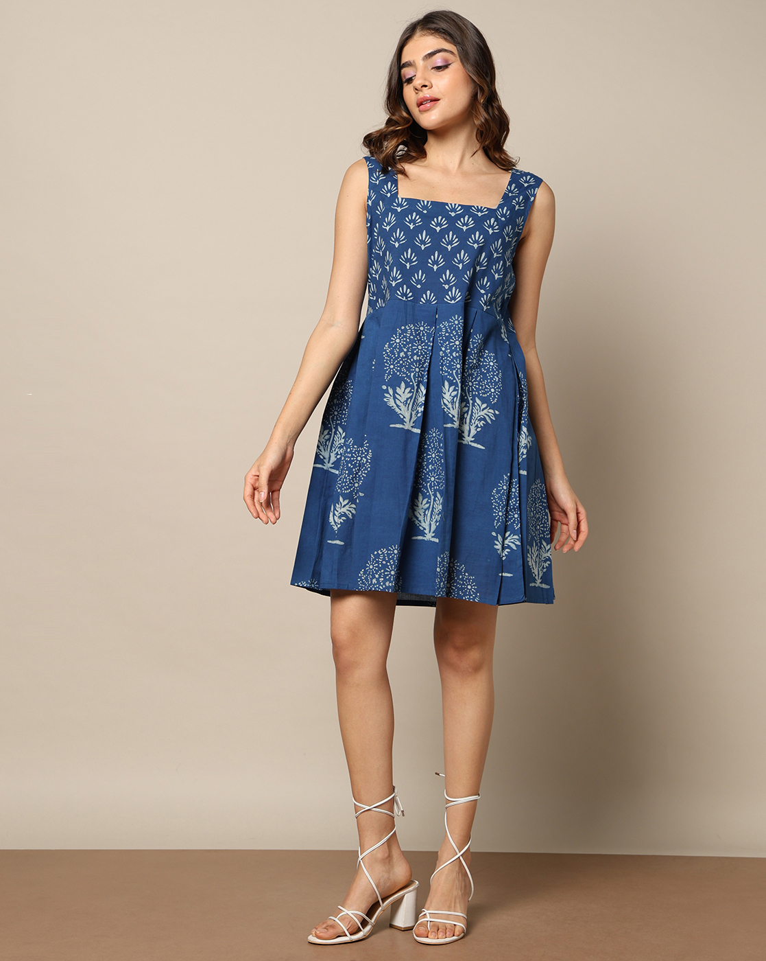 Indigo Natural Dyed Dabu Hand Block Print Short Dress