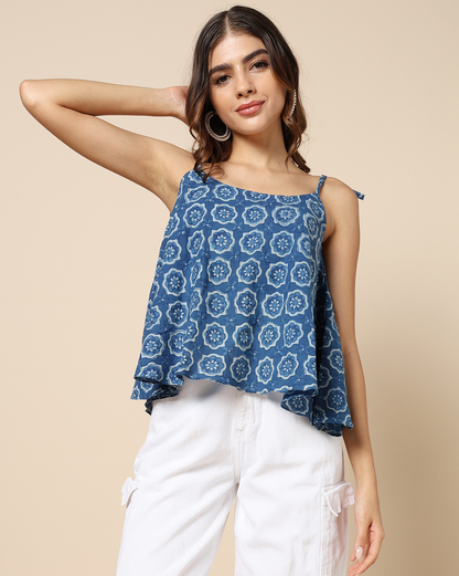 Indigo Dyed Dabu Hand Block Printed Top