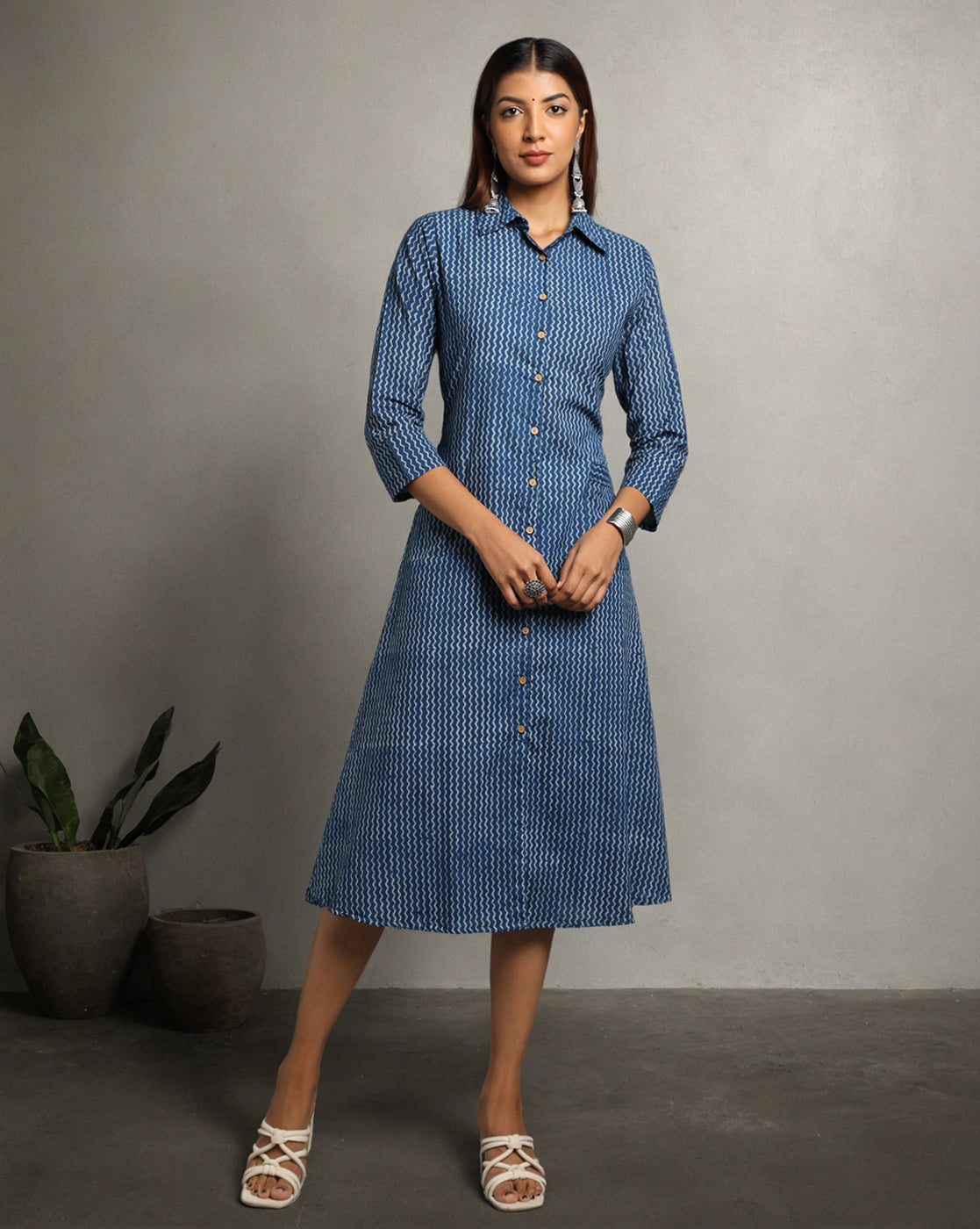 Indigo Dyed Dabu Printed Lehar Long Dress