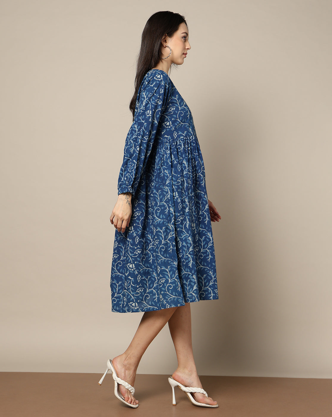 Indigo Dyed Dabu Hand Block Printed Long Dress