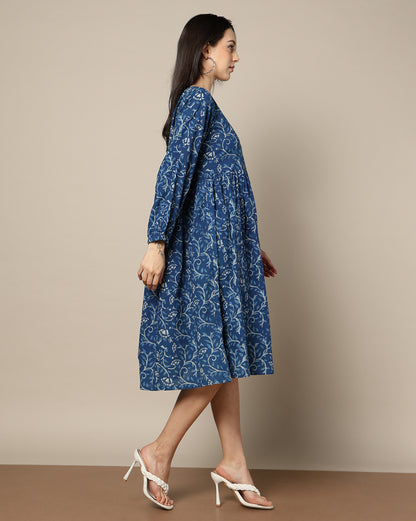 Indigo Dyed Dabu Hand Block Printed Long Dress