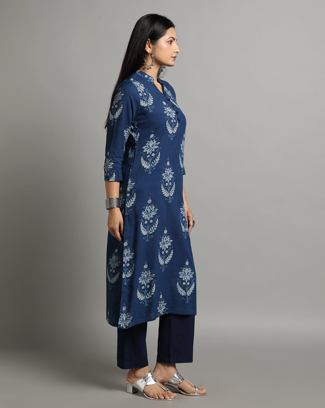 Indigo Dyed Dabu Hand Block Printed Long Kurta