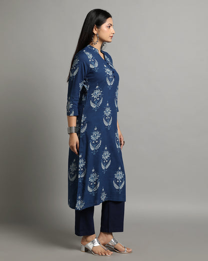 Indigo Dyed Dabu Hand Block Printed Long Kurta