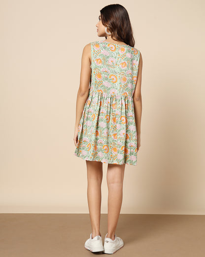 Natural Dyed Hand Block Printed Short Dress Sleeveless