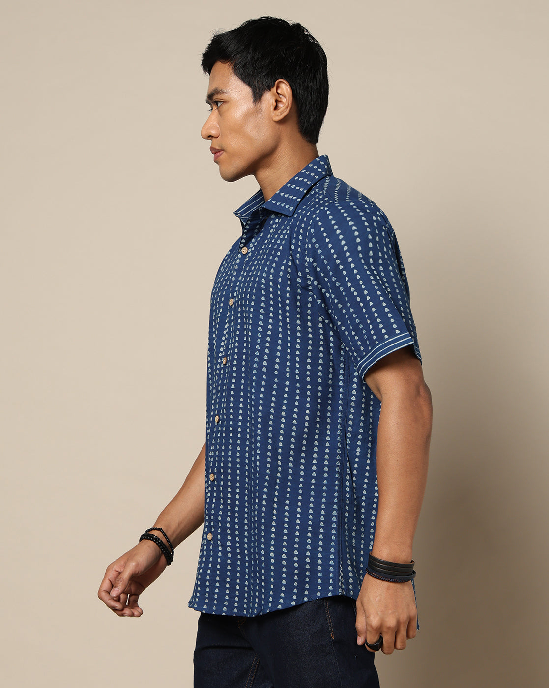 Men's Dabu Printed Indigo Dyed Shirt