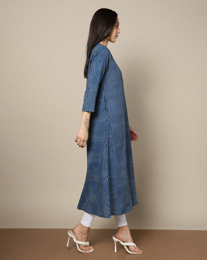 Indigo Dyed Dabu Hand Block Printed Long Kurta