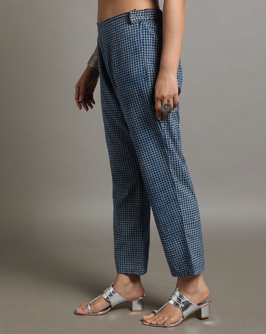 Indigo Dyed Dabu Printed Chex Pant