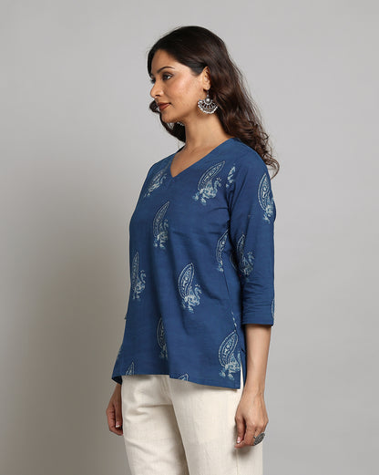 Indigo Dyed and Dabu Printed Top