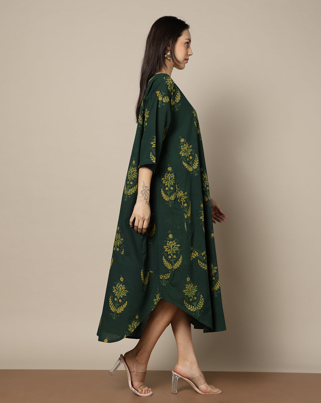 Indigo Nashpal Dyed Hand Block Printed Free Size Dress