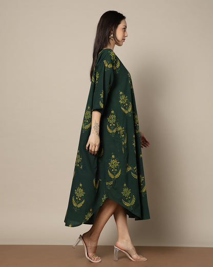 Indigo Nashpal Dyed Hand Block Printed Free Size Dress