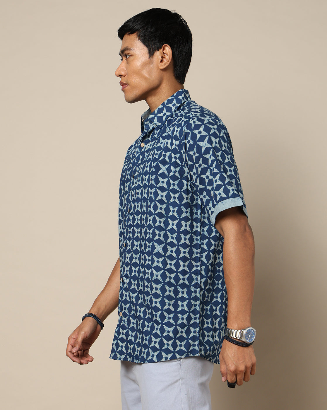 Men's Dabu Printed Indigo Dyed Shirt